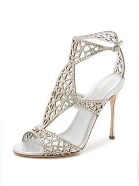 Sergio Rossi Tresor Silver Swarovski Crystal Studded High Heel Sandals 40 NIB